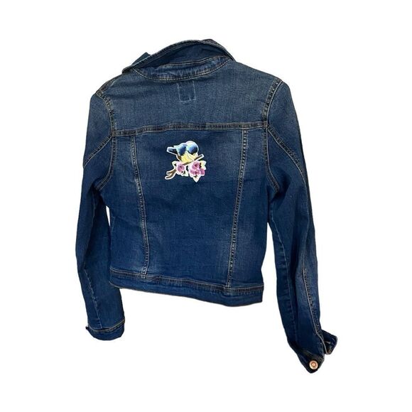Custom patch denim jacket girlie KENSIE small blue denim cotton - Picture 2 of 10